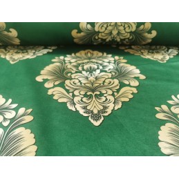 Tkanina Ornament beżowy zieleń butelkowa velvet